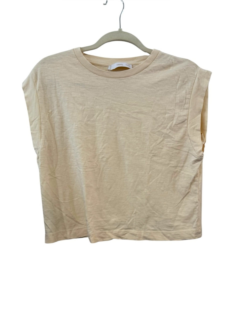 MNG Mango Medium Light Yellow Boxy Cropped Cotton Tee Cap Sleeve Top
